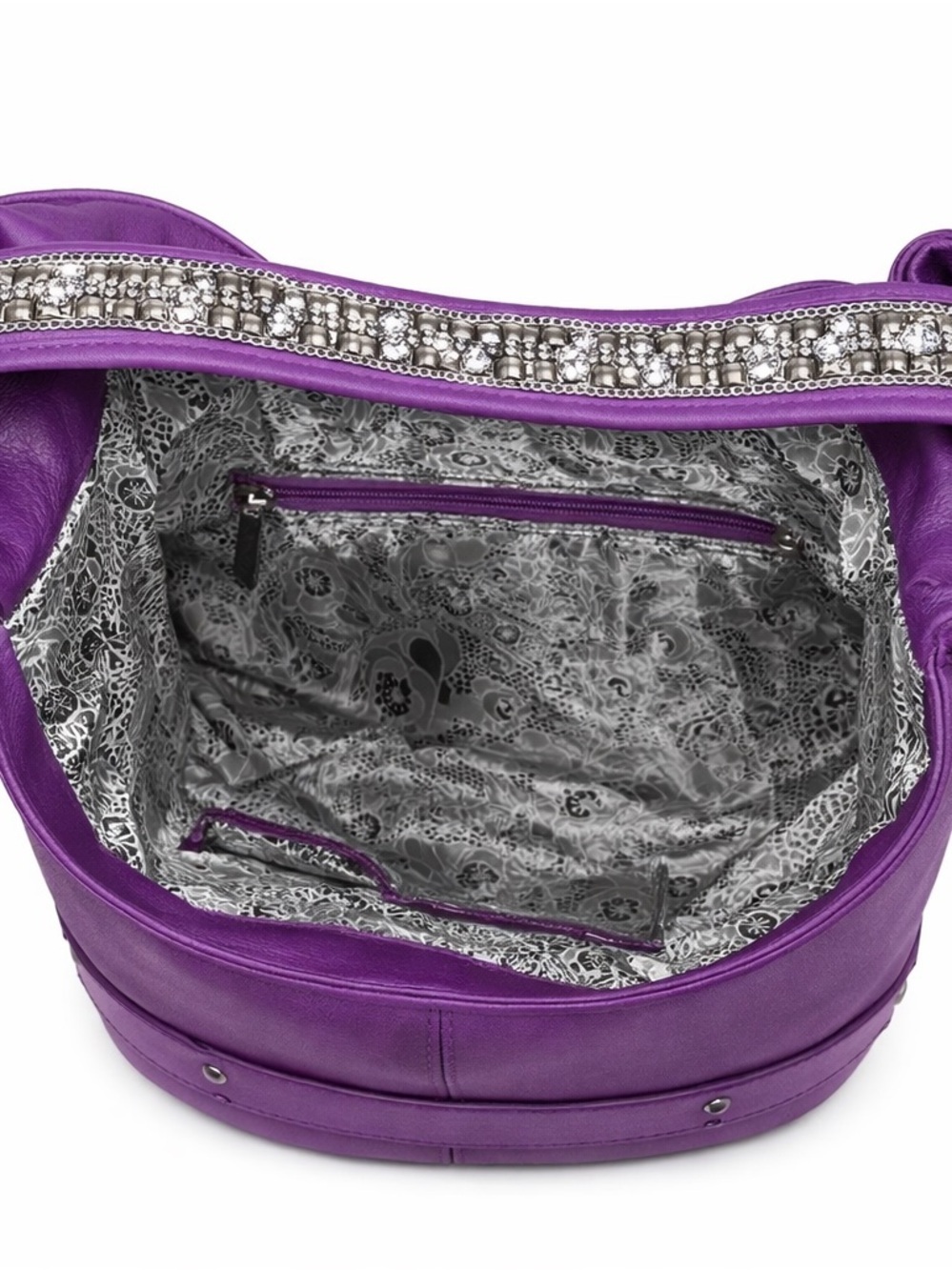 Charming Charlie Purple Slouchy Hobo Bag Rhinestone Strap Faux Leather Y2K NWOT - Picture 6 of 7
